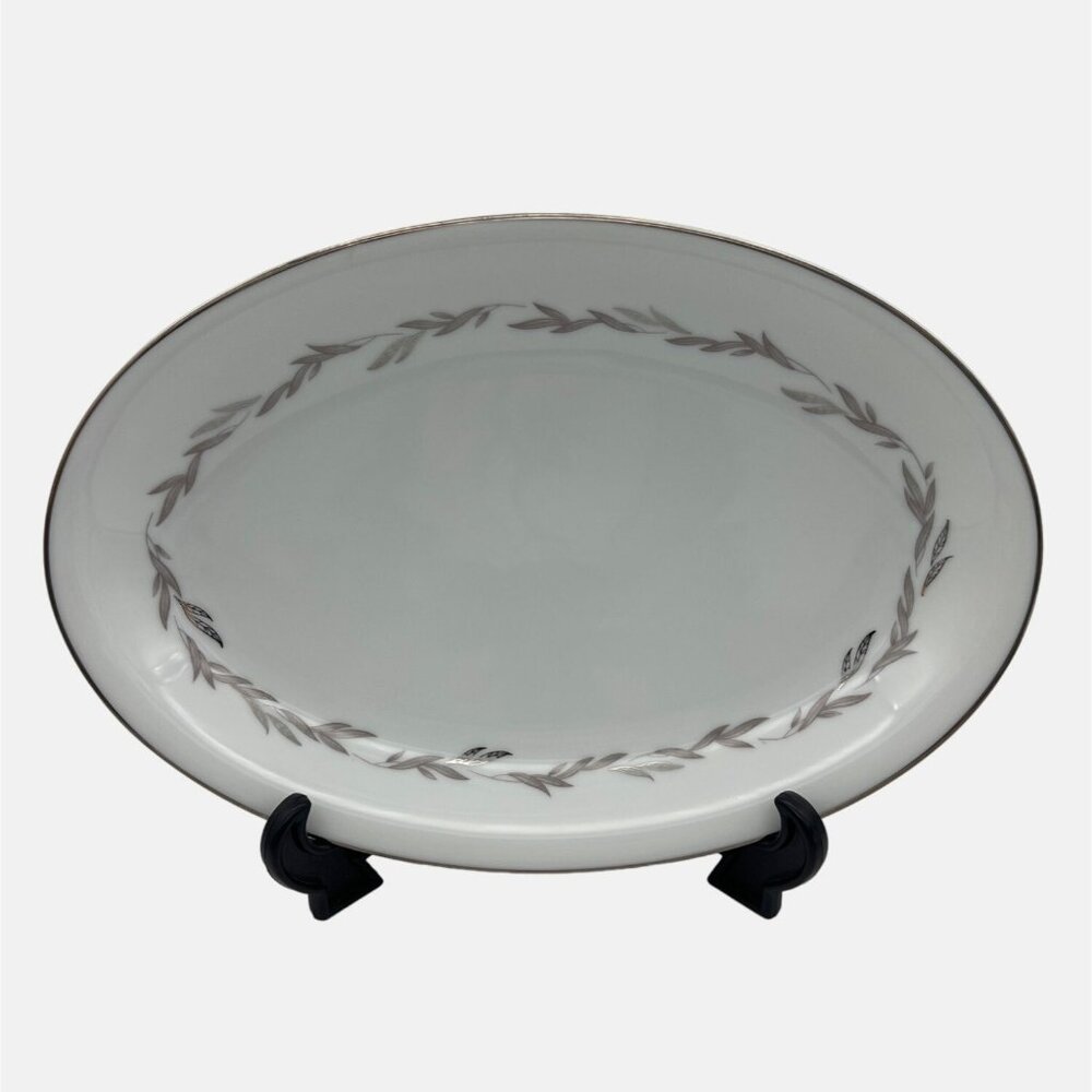 Vintage Noritake Graywood Oval Serving Platter Platinum Trim 6041 Japan 12"